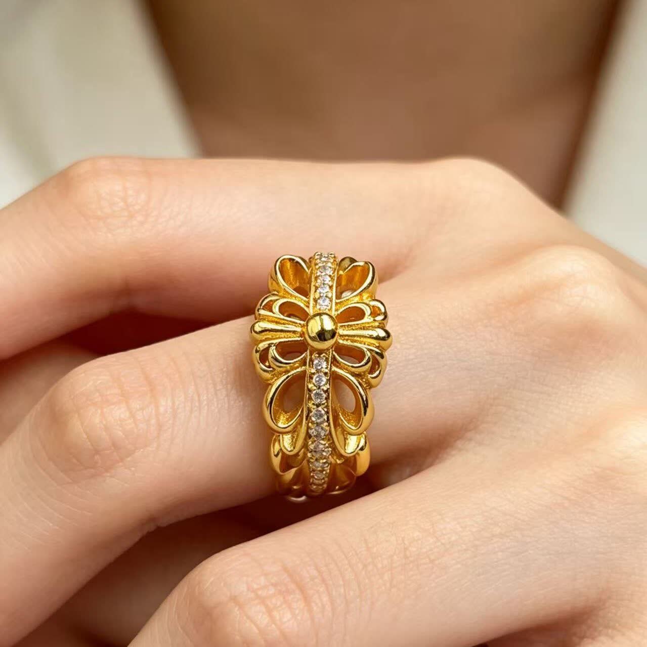 Chrome Hearts Elegant Gold Ring with Diamond Accents